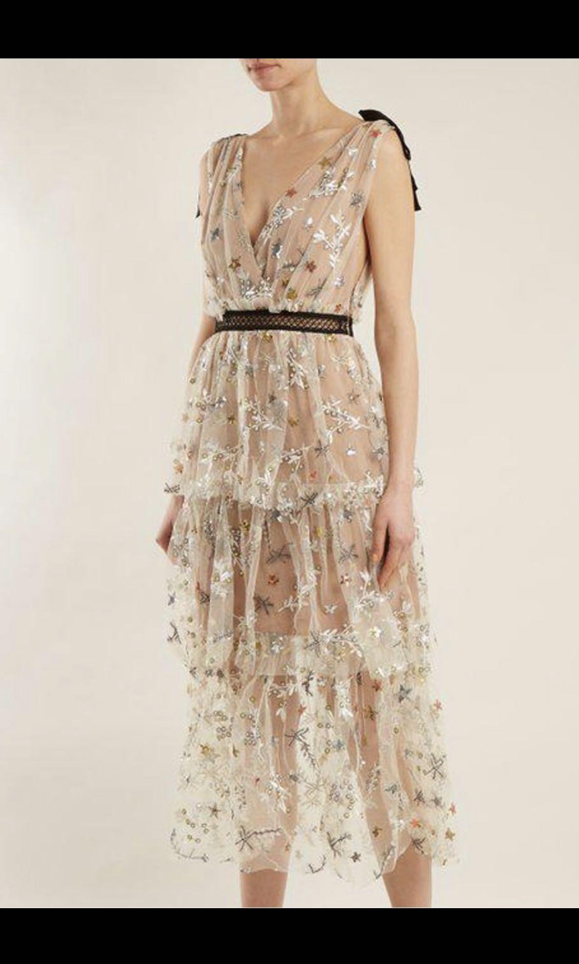 Self portrait star mesh tiered dress sales