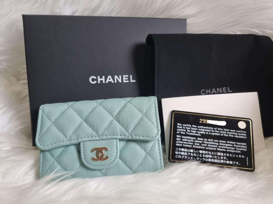 Chanel classic flap caviar leather card holder mint green tiffany