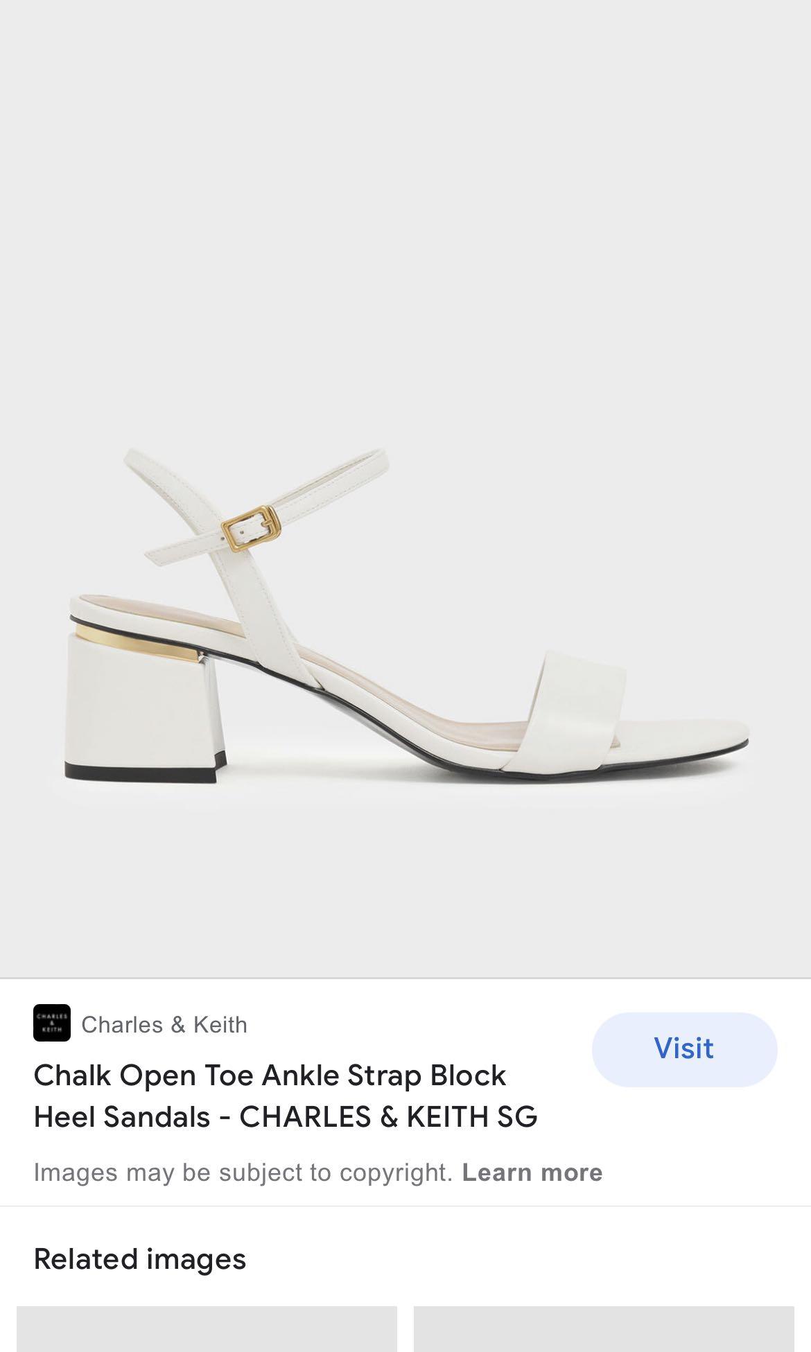 Charles u0026 Keith Open Toe Ankle Strap Block Heel Sandals - Chalk, Women's  Fashion, Footwear, Heels on Carousell
