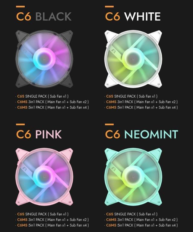 darkFlash C6 ARGB 120MM Case Fan 3-in-1 Pack C6MS Black/White/Pink/Mint ...