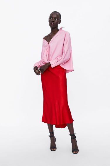Flowy red satin skirt Women s Fashion Bottoms Skirts on Carousell