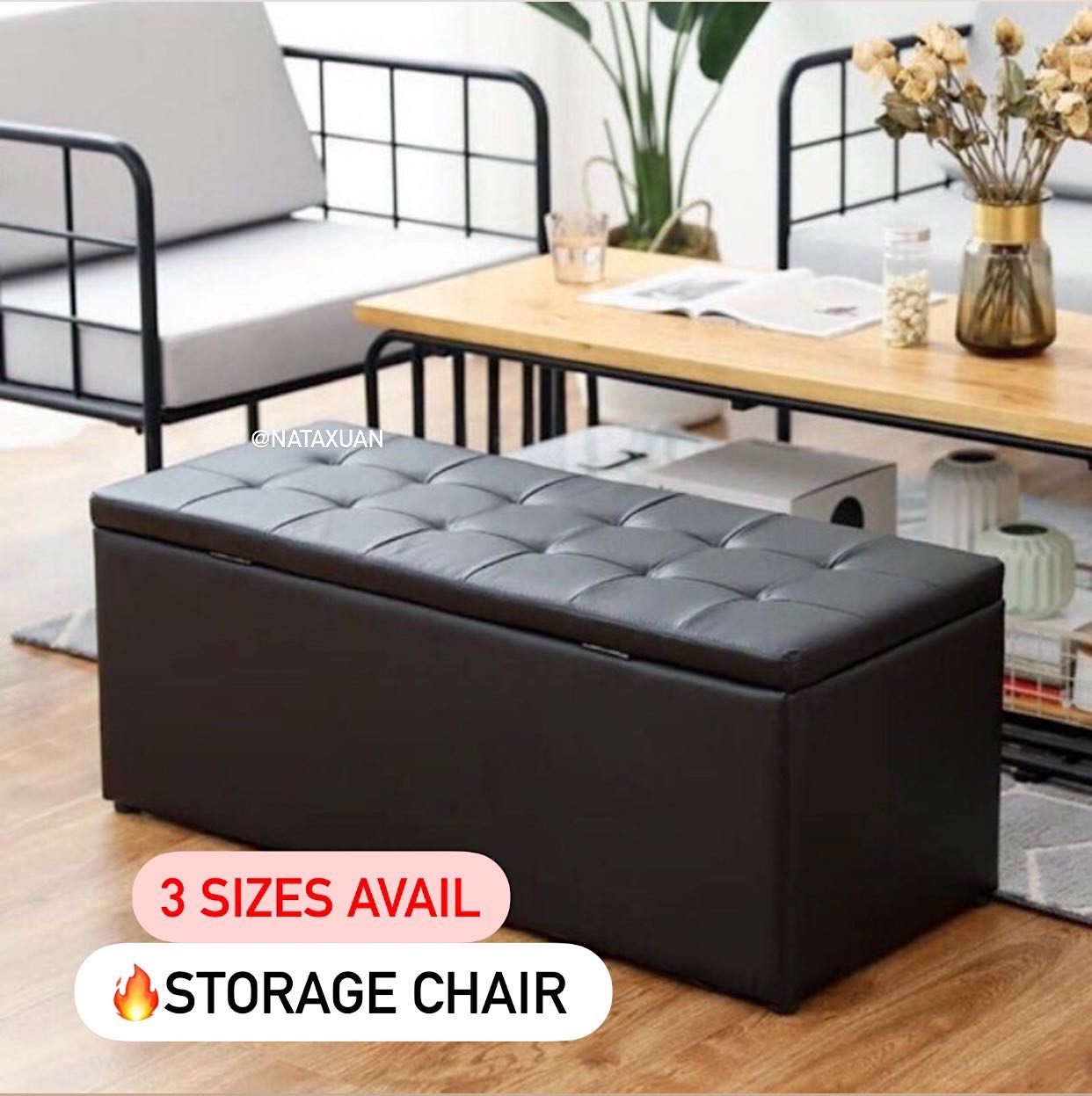 FREE COURIER Ottoman Chair Storage box leather folding portable