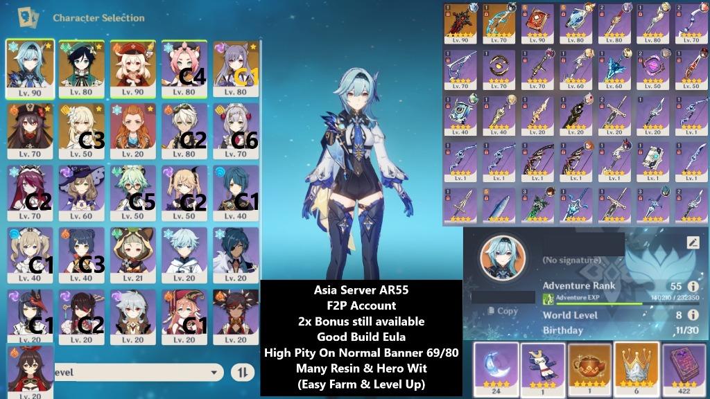 Genshin Impact Cheap Account Ar55 Eula Venti Klee Hutao Keqingc1 Wgs Elegy End 8 X 5 Video Gaming Gaming Accessories Game Gift Cards Accounts On Carousell