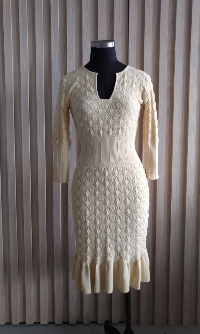 cream wool knit dress