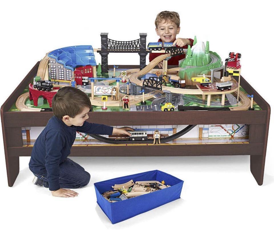 Imaginarium classic train table with 2025 roundhouse wooden train set