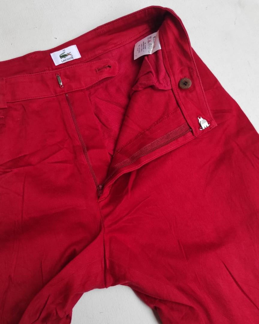 Lacoste red pants, Fesyen Pria, Pakaian 