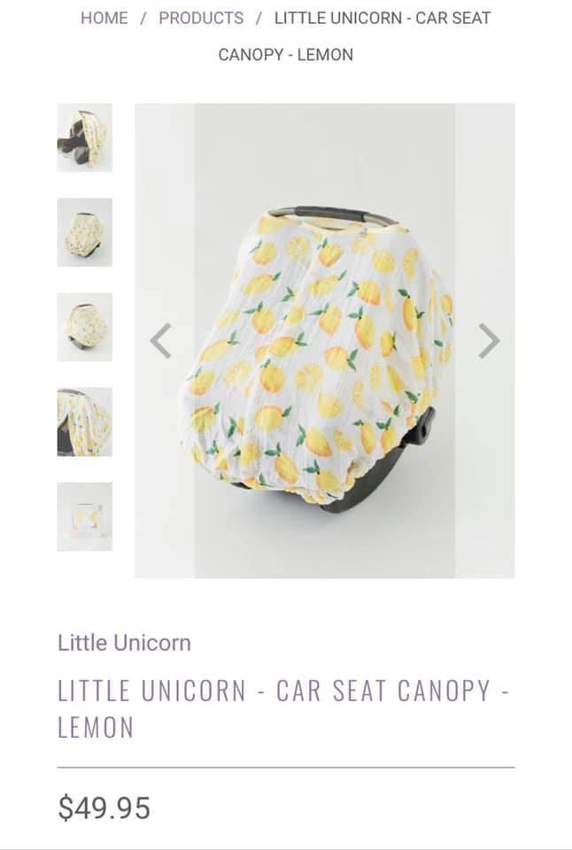 Little Unicorn Carseat Canopy (Category: Car Seats) located in Cabiao. Submitted by MomAndBabyCorner (Listing ID 1125067416, Image 2). Description: CARSEAT CANOPY •Brand: Little Unicorn •Muslin Fabric •PHP 800 .