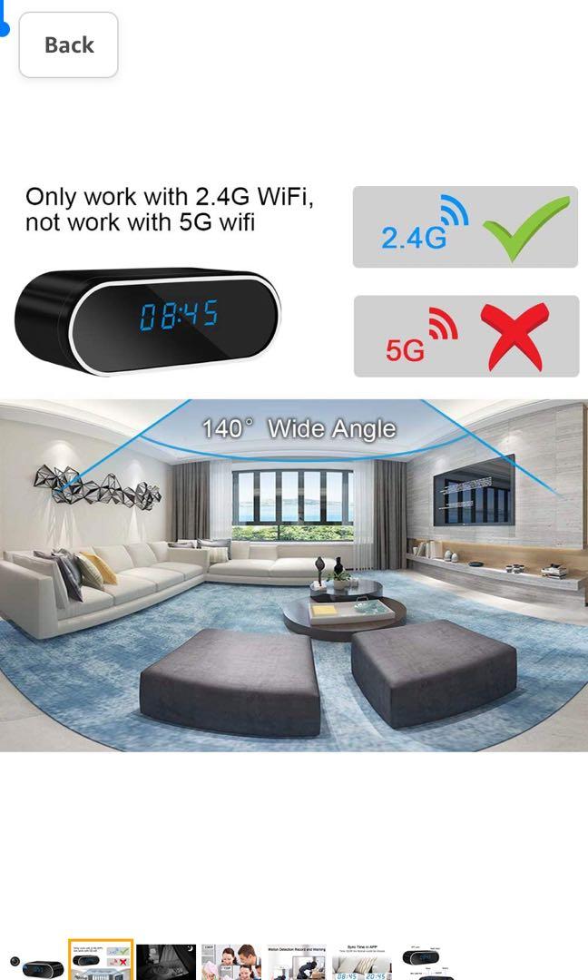 LXMIMI Hidden Camera Wireless, 140° Wide Angle Night Vision Clock Spy