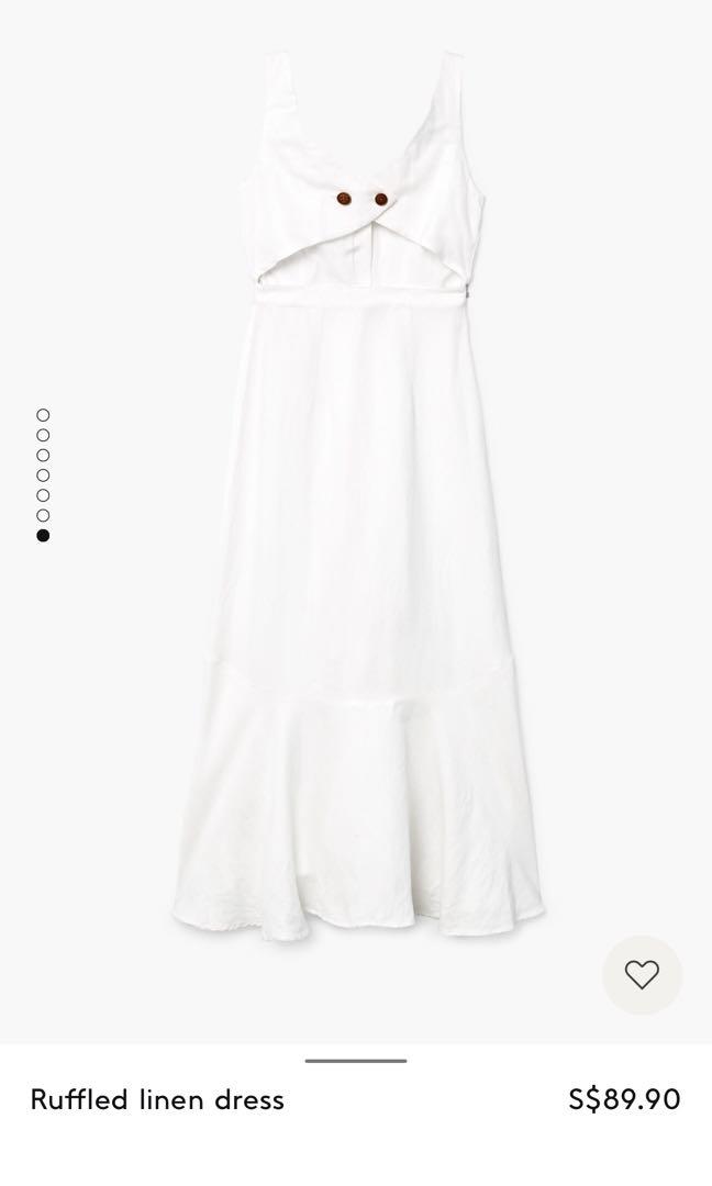 Mango Ruffled Linen Dress XS, Women's Fashion, Dresses & Sets