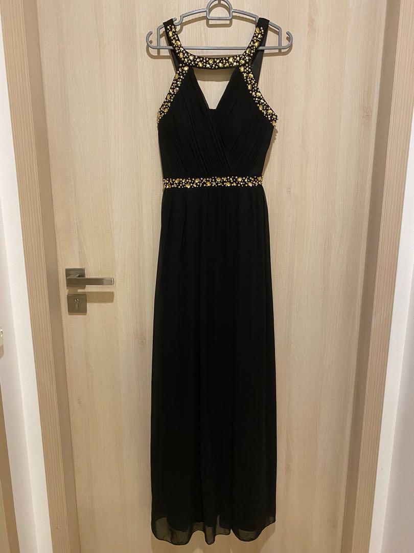 Quiz black embellished maxi dress top