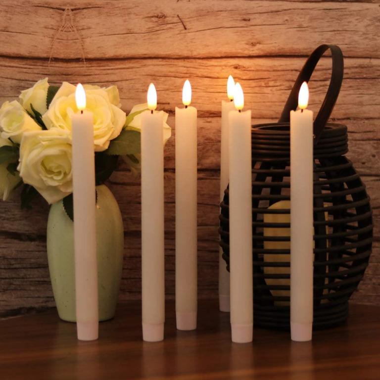Eldnacele Flameless White Taper Candles Flickering with Remote and
