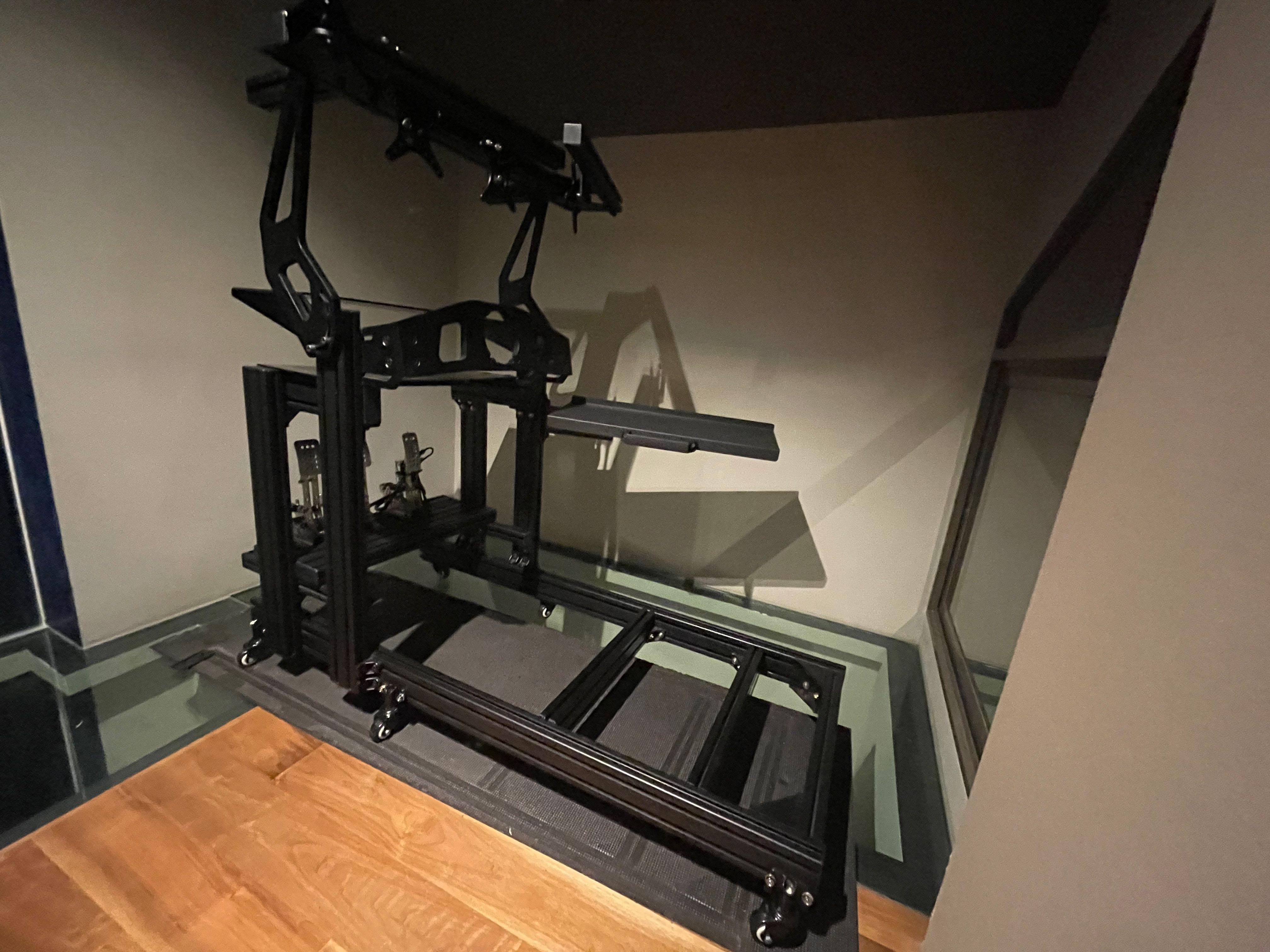Sim Racing 4080 Rig In Full Black + Triple monitor mount + DD Mount + PC Shelve + Keyboard Tray