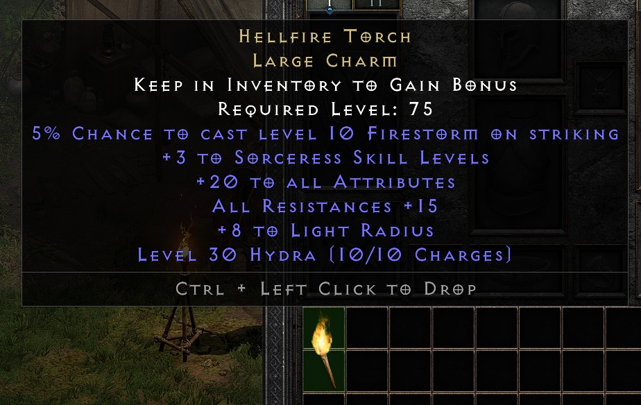 Sorc Hellfire Torch Large Charm Diablo II Resurrected (D2R), Video