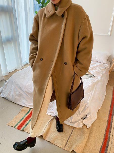 STYLENANDA Double Breasted Woollen Coat Camel Women s Fashion
