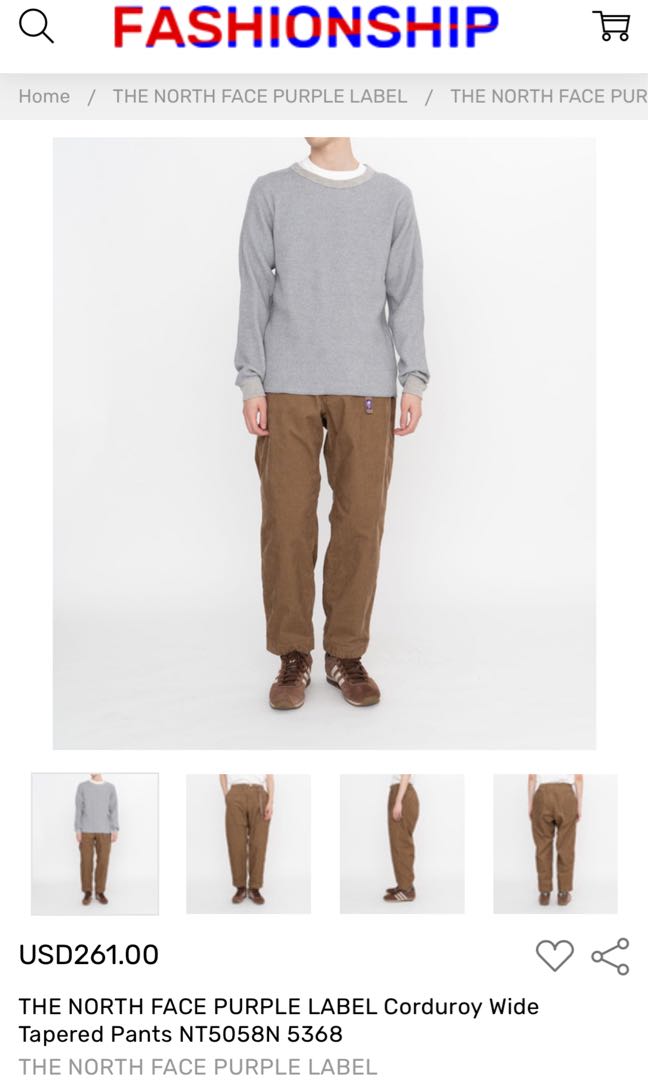 Corduroy wide tapered pants store the north face purple label