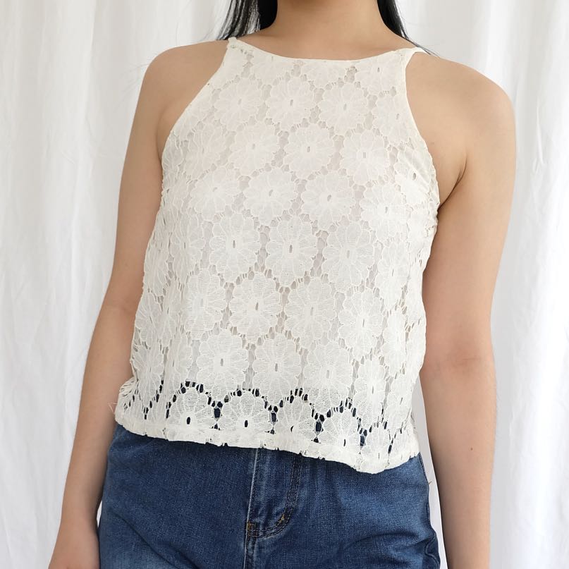 White Lace Top, Fesyen Wanita, Pakaian 