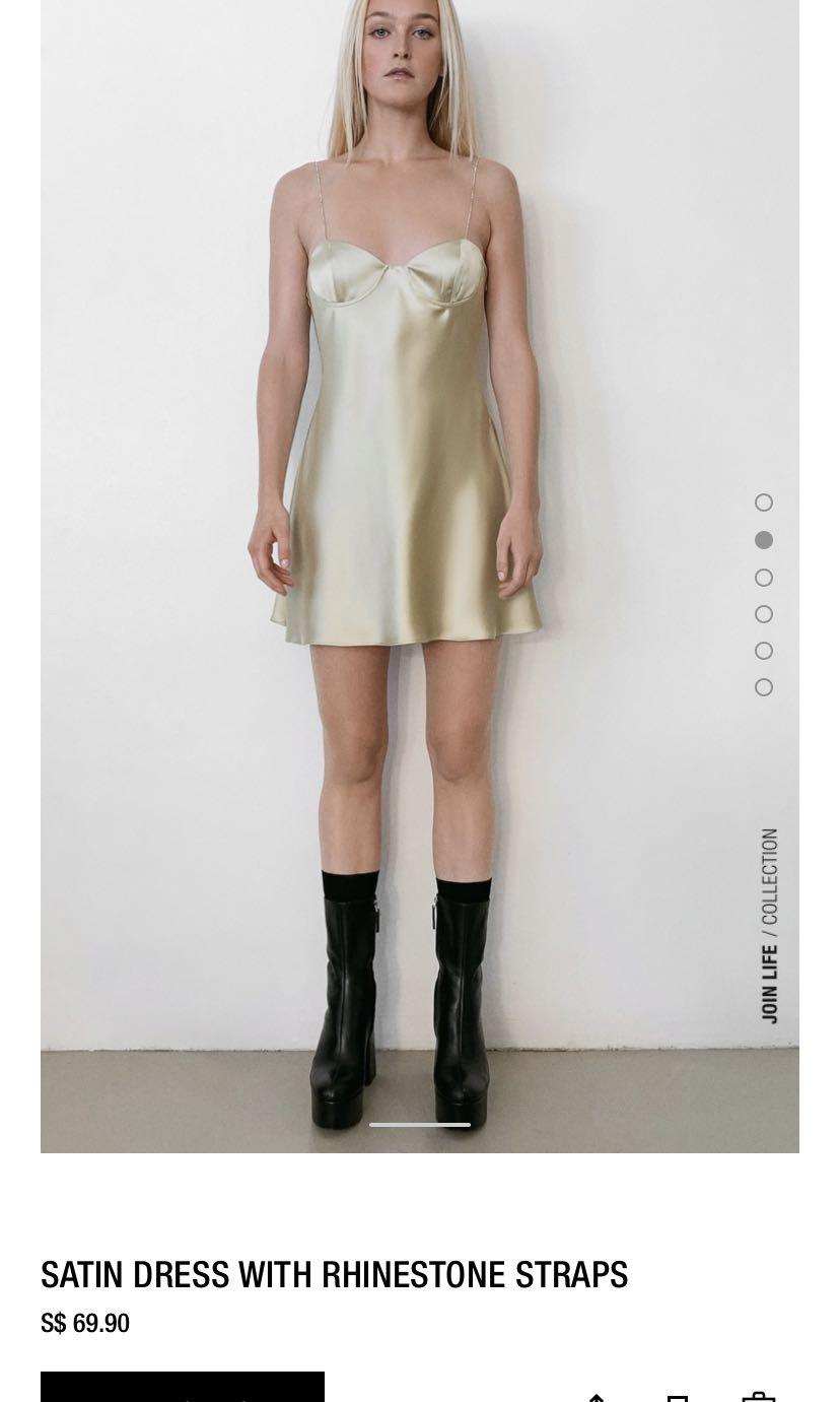Zara satin dress with rhinestone buttons clearance