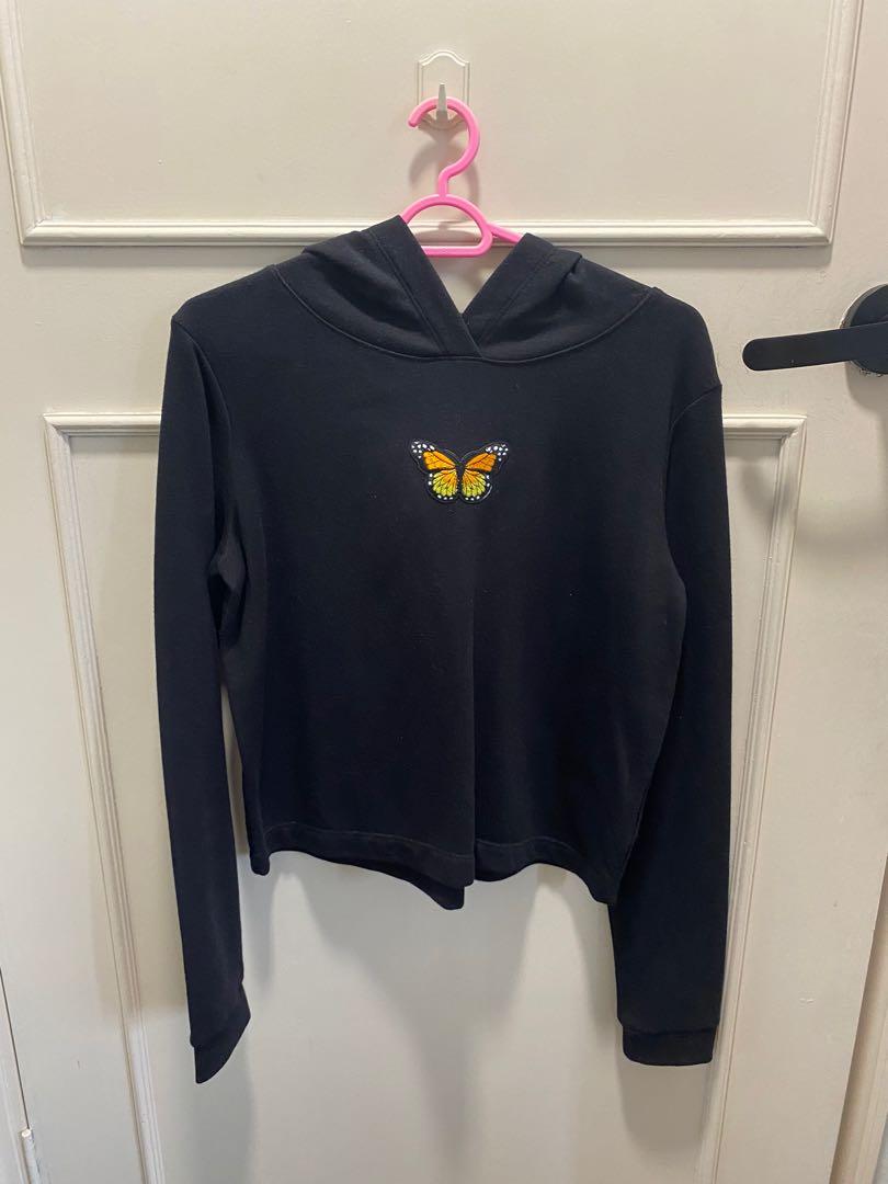 butterfly cropped hoodie black