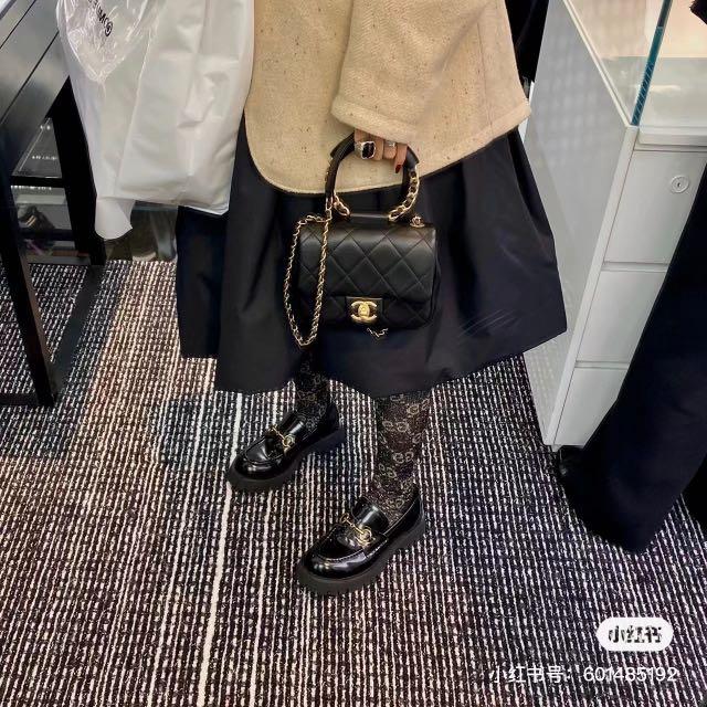 Chanel Black Top Handle Mini Square Flap Bag, Women's Fashion
