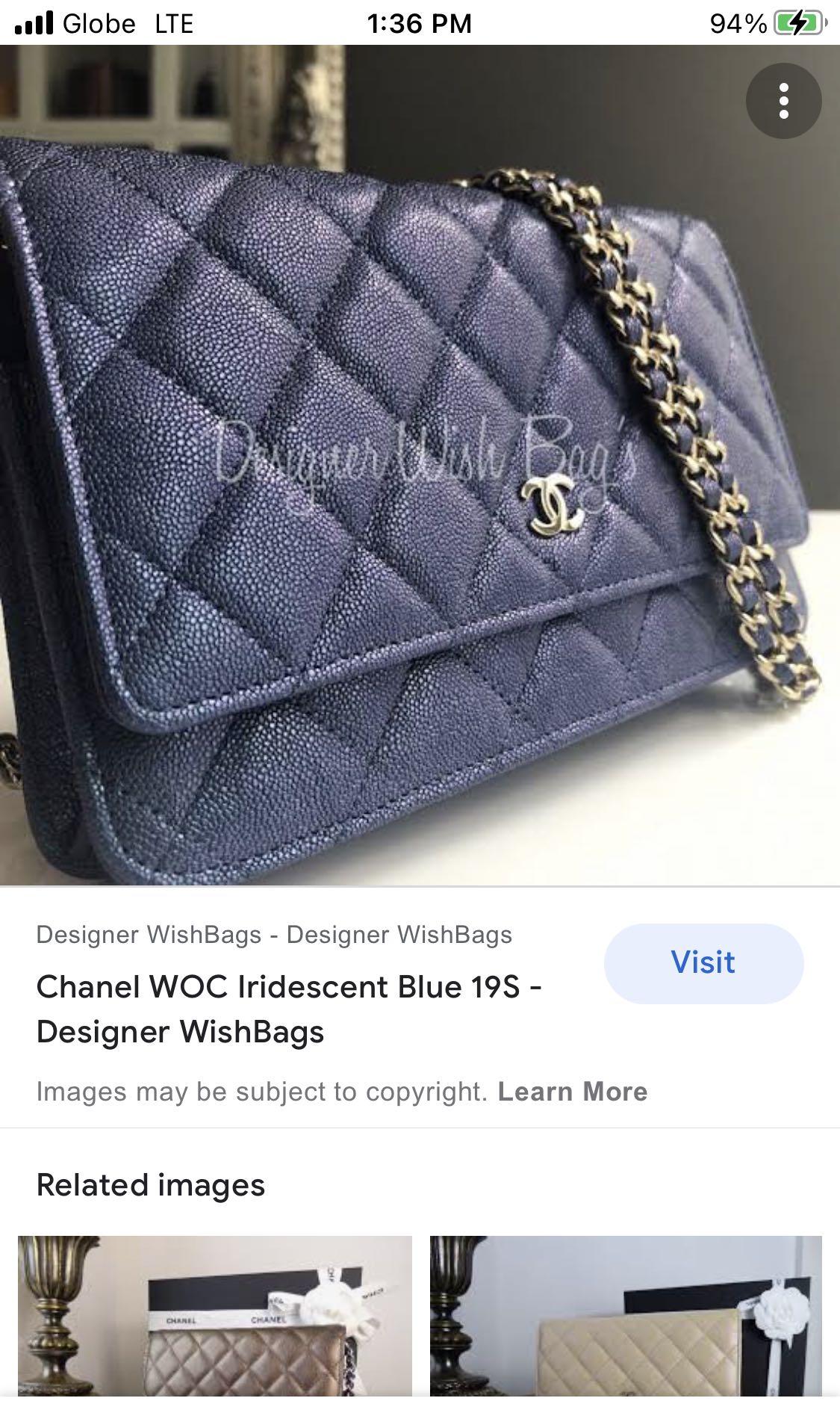 Chanel Iridescent blue WOC wallet on sling, Luxury, Bags & Wallets