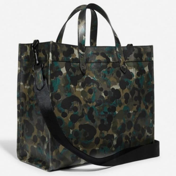 coach field tote 40 with camo print