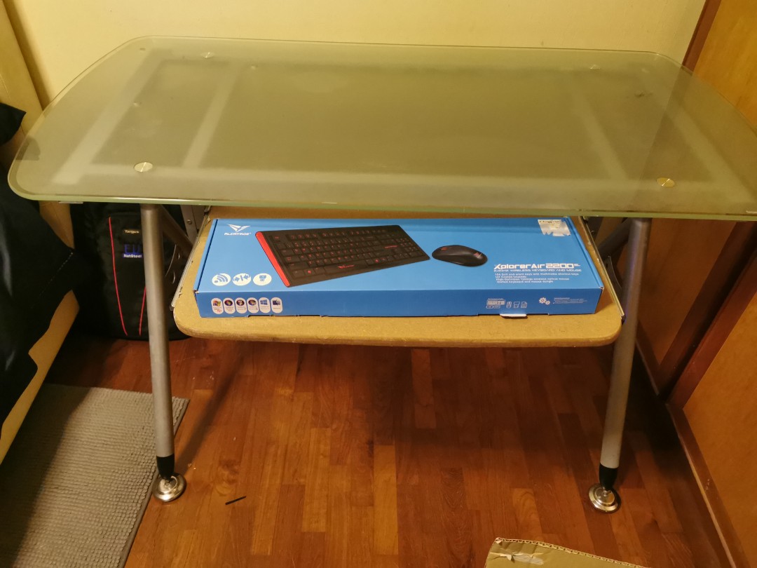Computer Glass Table with Aluminium flame., Furniture & Home Living