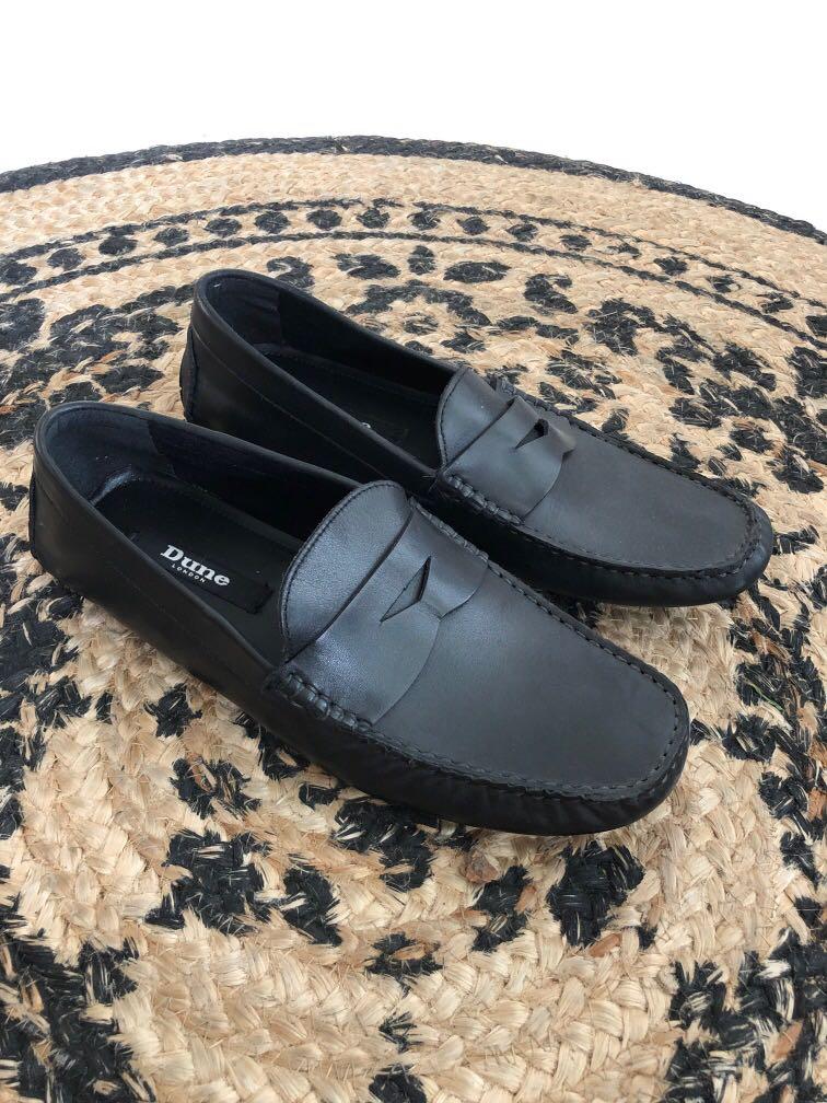 Dune black leather slip-on driving 