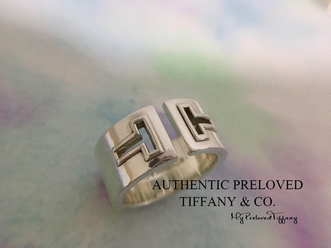 Excellent Authentic Tiffany Co. T Two Cutout Silver Wide Ring