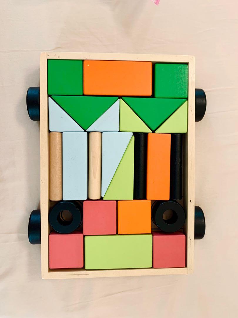 IKEA wood blocks and wagon, Hobbies & Toys, Toys & Games on Carousell