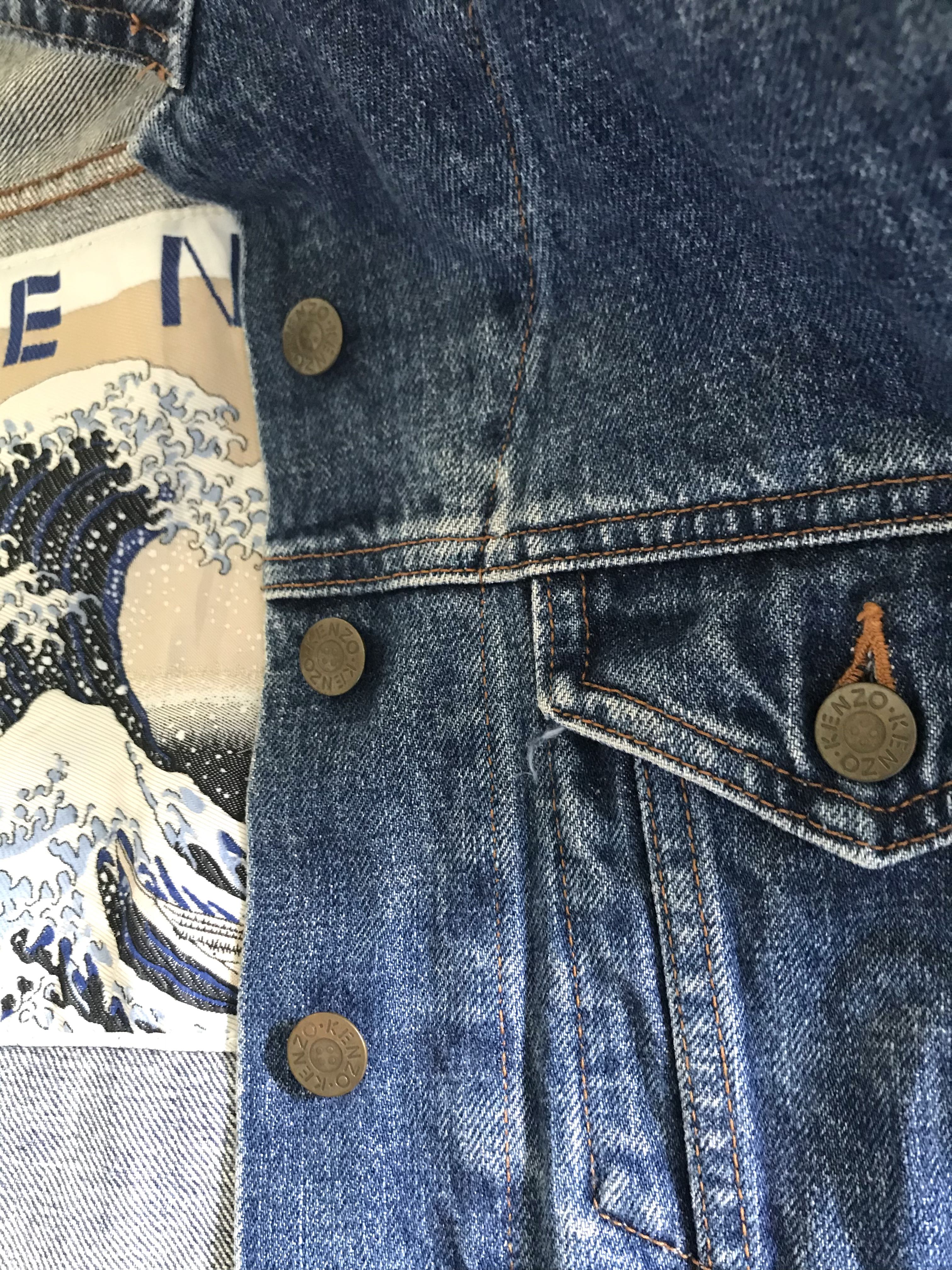 Kenzo vintage Hokusai Waves blue denim jacket Women s Fashion