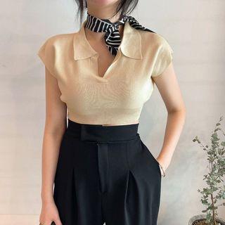 Knitted Cream Collar Top