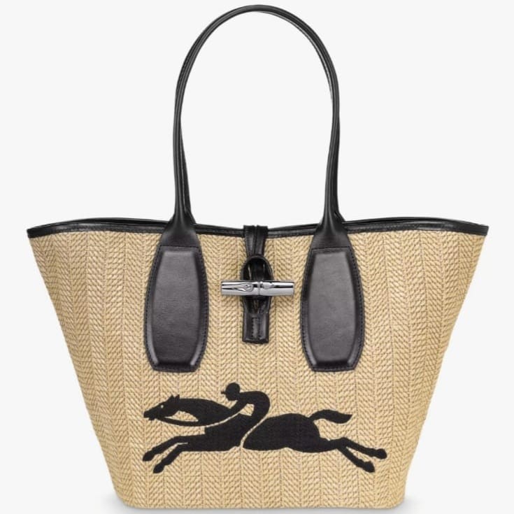 Longchamp Roseau straw shoulder bag, Women's Fashion, Bags & Wallets