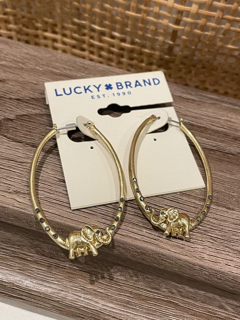 Lucky Brand Elephant Hoop Earrings Gold Tone Women s Fashion