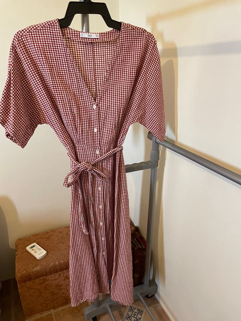 Mango red gingham dress cheap