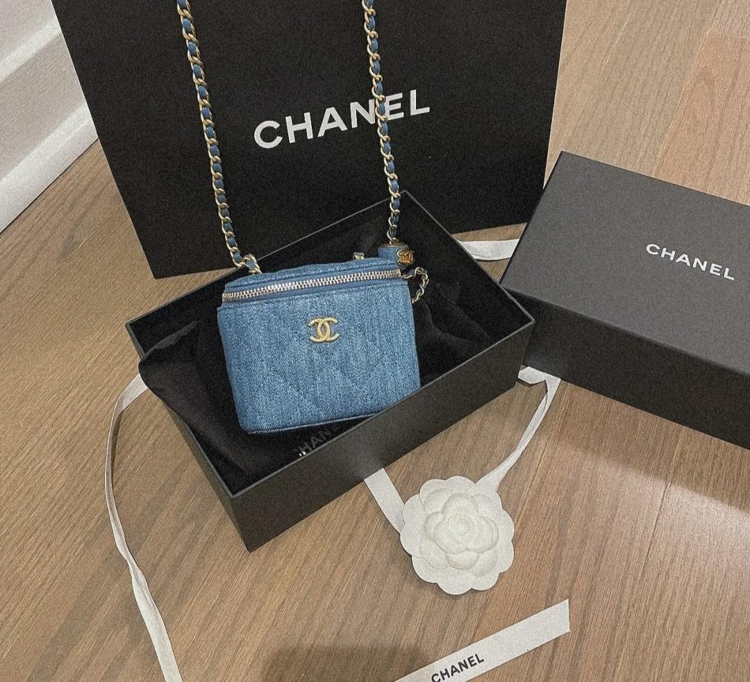 Most Wanted! Chanel 22C Denim Pearl Crush Small Vanity, Luxury, Bags &  Wallets on Carousell