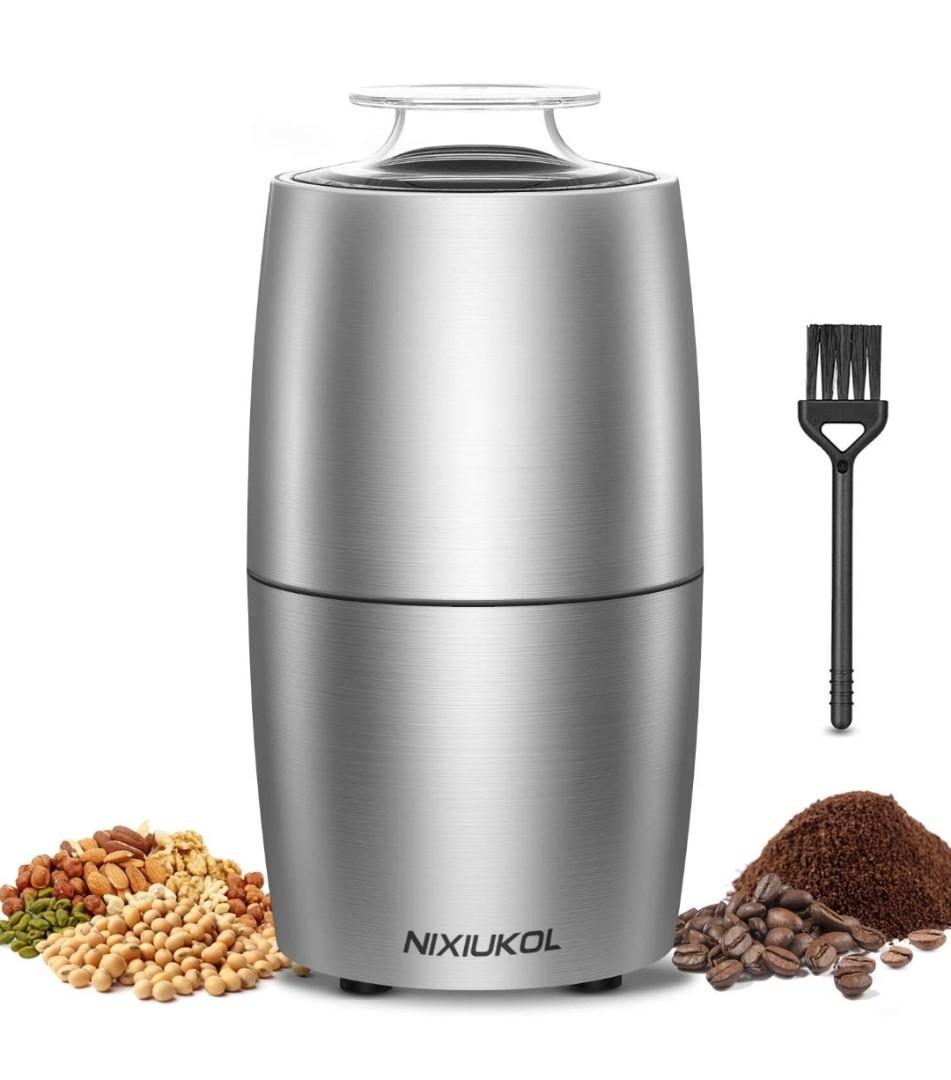 200W Coffee Grinder Electric Pepper Grinder with 304 Stainless Steel Blades Electric Grinder for Coffee Bean 75g Capacity Dried Spice Nuts Silver Grain 