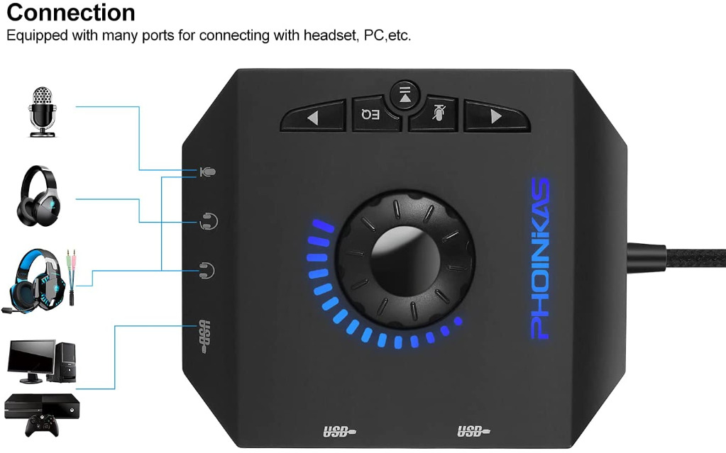 PHOINIKAS External Sound Card, USB Audio Adapter with 3.5mm Headphone
