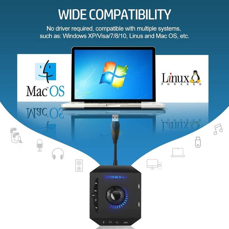PHOINIKAS External Sound Card, USB Audio Adapter with 3.5mm Headphone