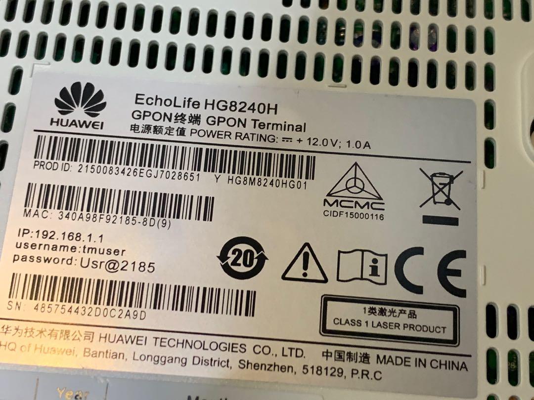 Unifi Huawei EchoLife HG8240H 4 GE + 2 POTS GPON ONT, Computers & Tech