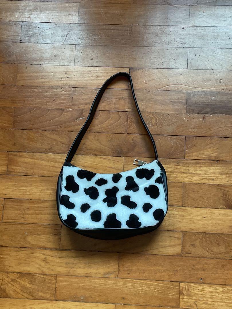 y2k cow print baguette bag shoulder bag thrifted vintage trendy