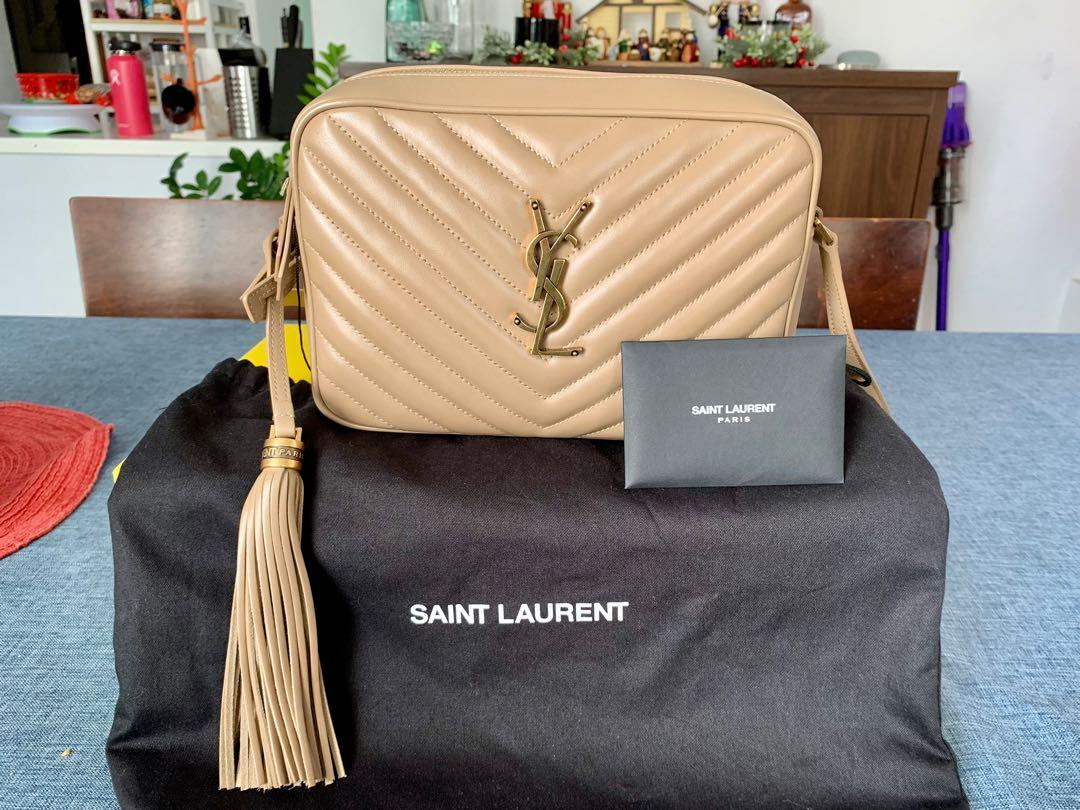 Saint Laurent - YSL Dark Beige Chevron Leather Small Camera Bag w