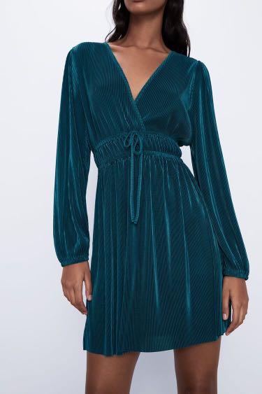 Zara Wrap Dress Velvet, Fesyen Wanita 