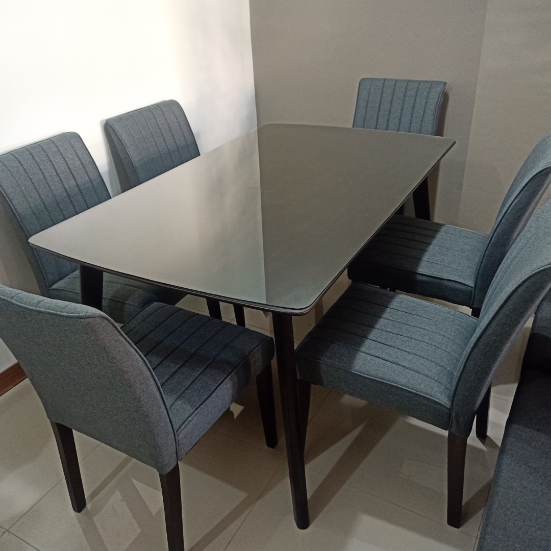 6&4 padded dining set with glass top, Furniture & Home Living