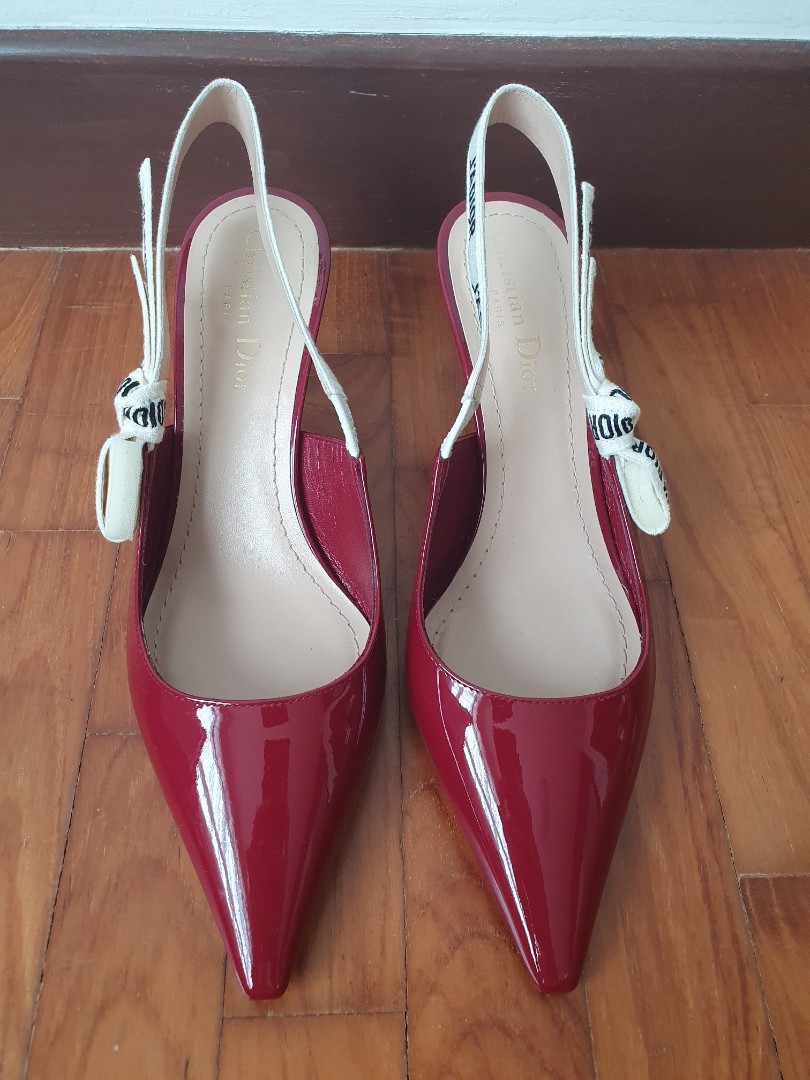 Red patent leather slingback pumps store