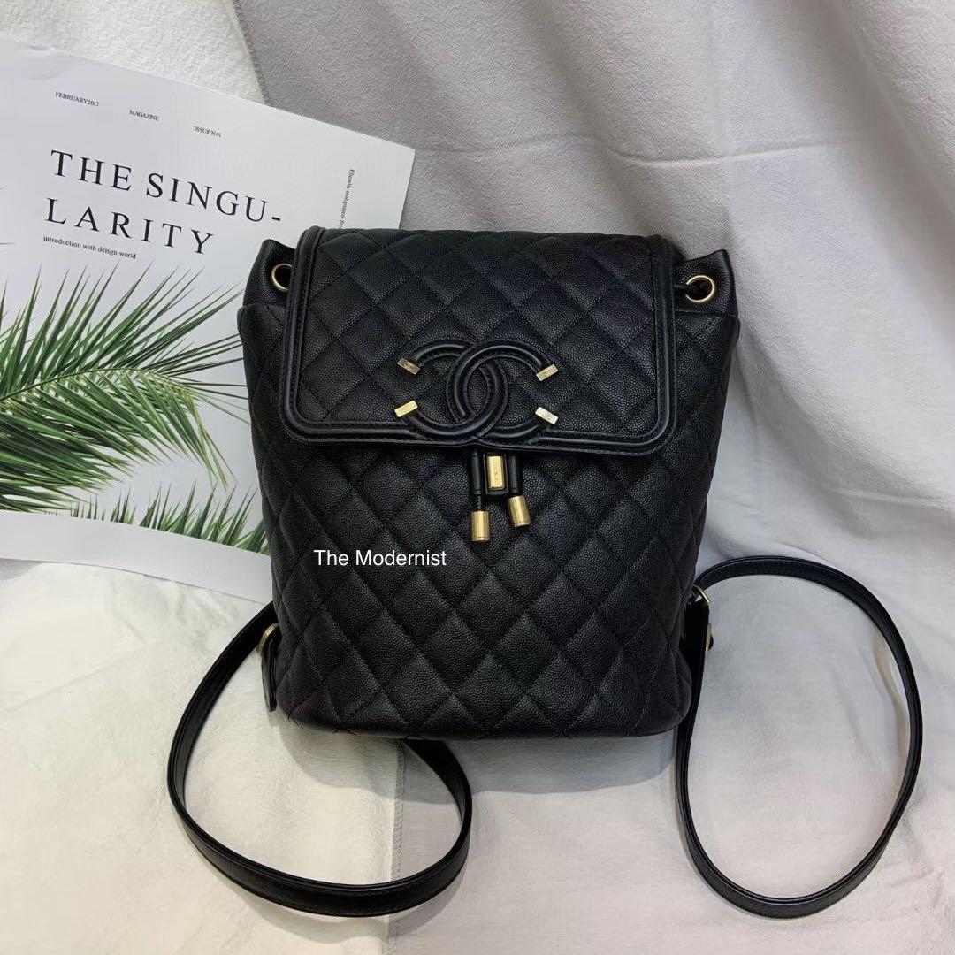 Authentic Chanel Filigree CC Black Caviar Leather Backpack Luxury Bags Wallets on Carousell