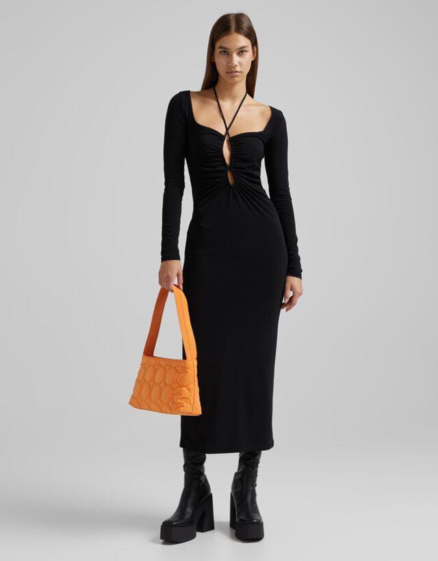 BERSHKA Long sleeve midi dress with 