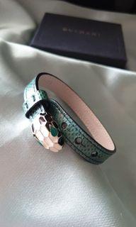 Authentic Bvlgari Serpenti Forever Malachite Gold Plated Karung exotic genuine leather adjustable bracelet - same as Heart Evangelista's