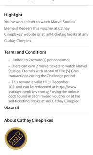 Cathay Marvel Studios Eternal Movie Ticket Tickets Vouchers Vouchers On Carousell
