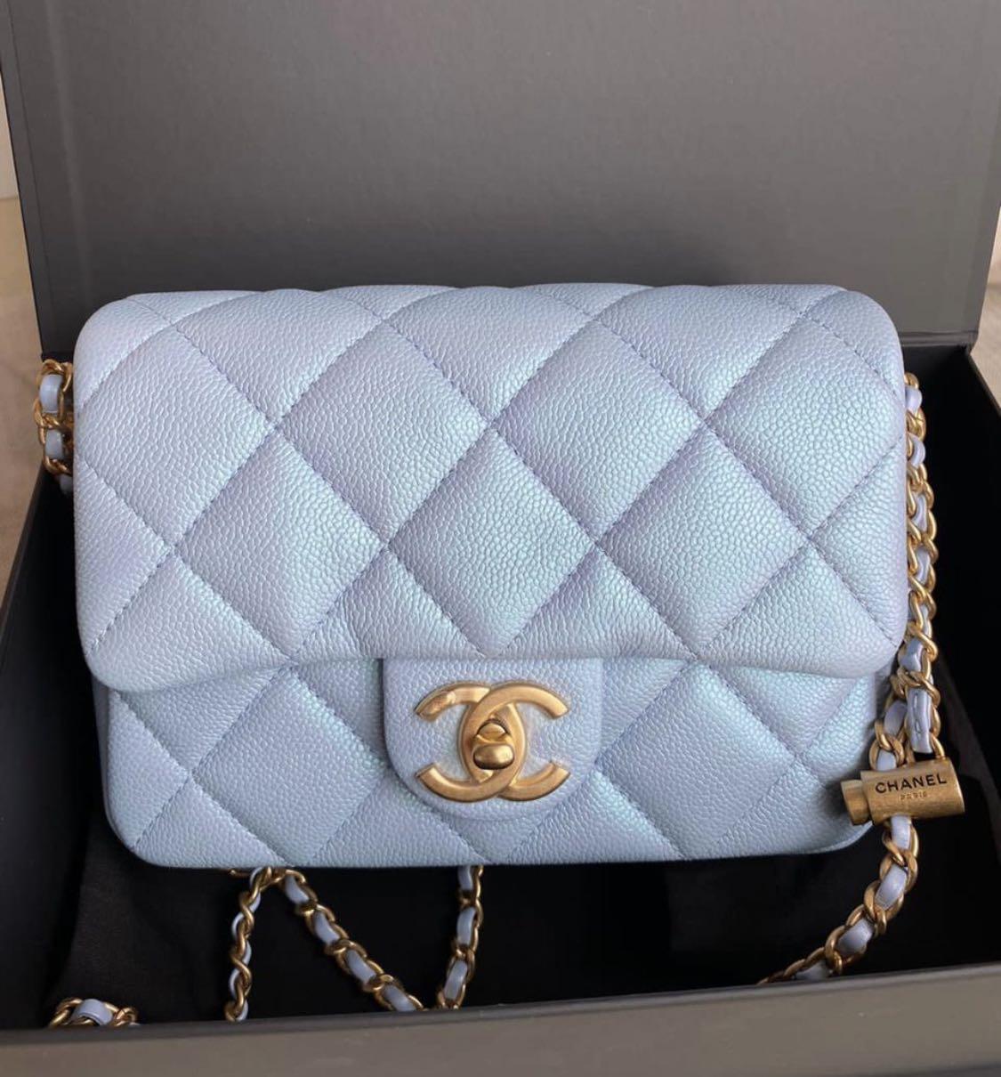 Chanel 21k Mini Flap Bag Iridescent Caviar with Gold-Tone Metal Light Blue,  Luxury, Bags & Wallets on Carousell