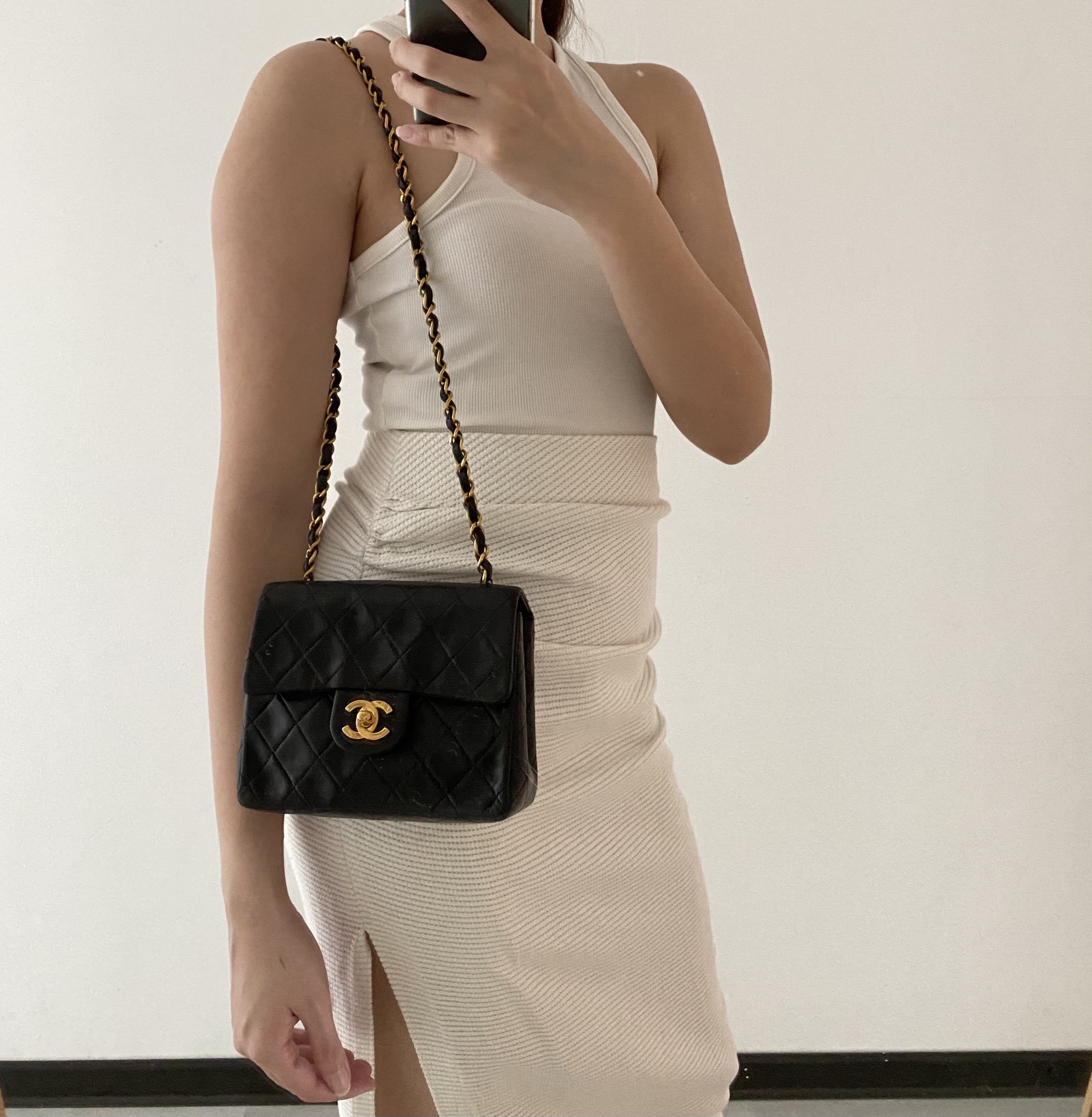 Chanel Vintage Mini Square Flap Bag in Black Lambskin, Women's Fashion,  Bags & Wallets, Cross-body Bags on Carousell